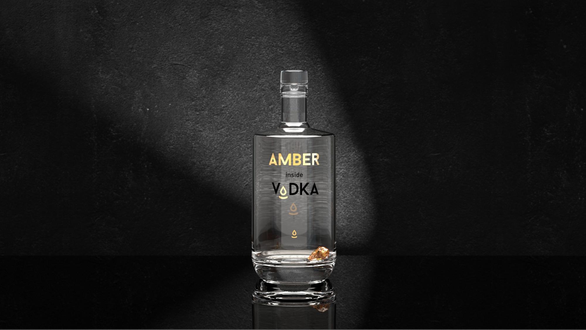 AMBER inside Vodka bottle with natural amber inside