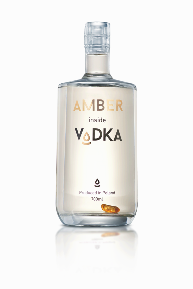 AMBER inside Vodka 0.7 l bottle — gold decoration and amber at the bottom